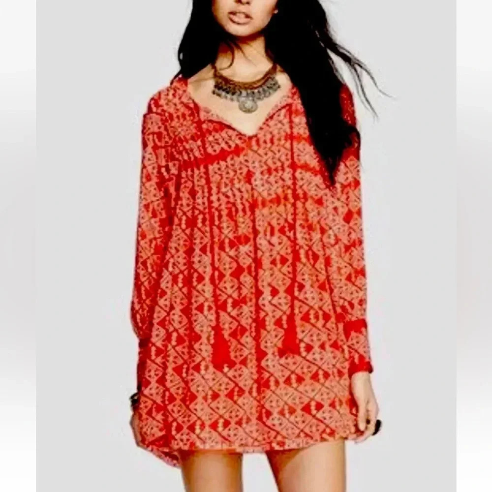 Free People‎ Swing Marlow Pleated Pintuck Oversized Boho Tunic. Size XS.